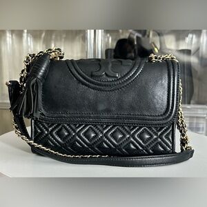 Tory Burch Fleming Black Quilted Crossbody Bag